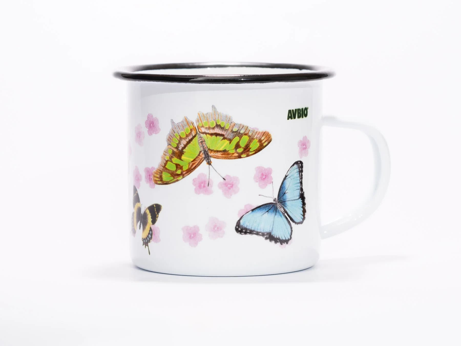 Taza peltre mariposas