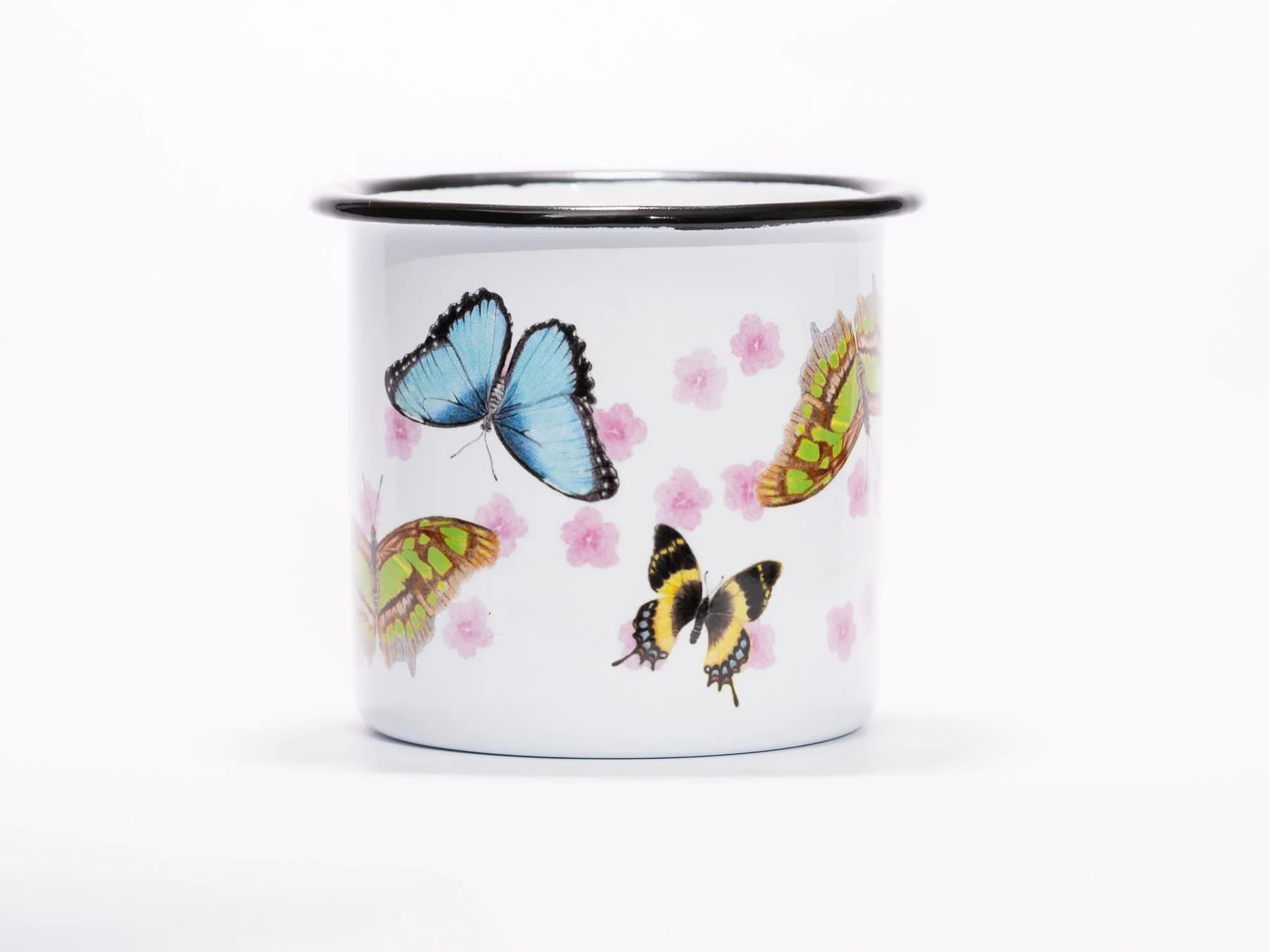 Taza peltre mariposas