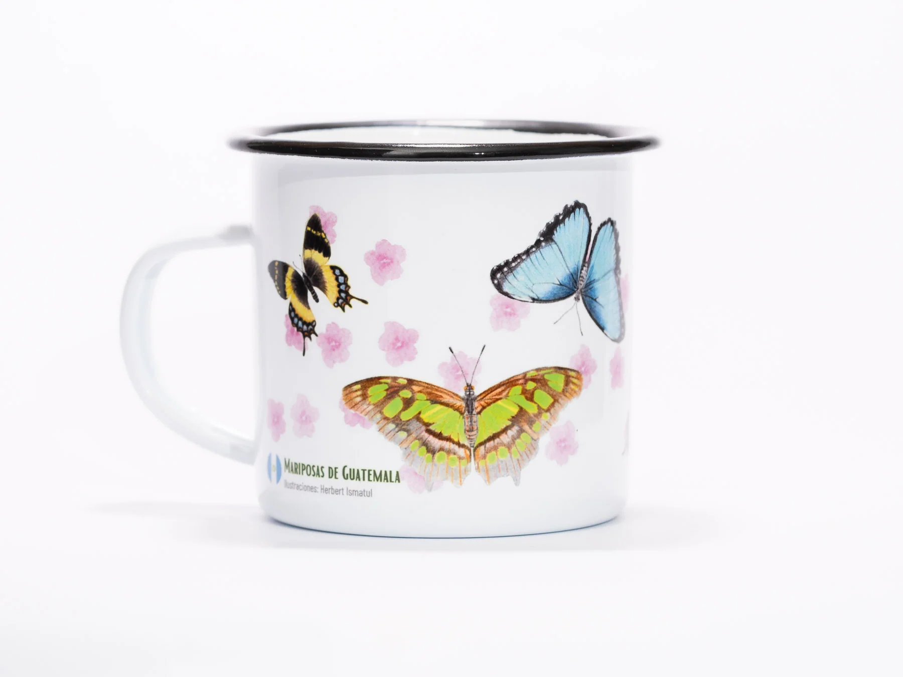 Taza peltre mariposas